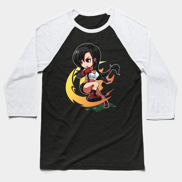 Tifa Flaming Kick Baseball T-Shirt by Xar623